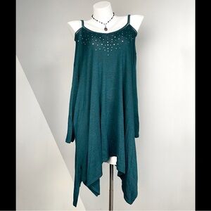 Vintage Teal Rhinestone Flowy Dress